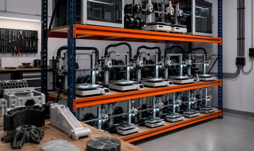 Produção própria da 3D Gnd em Gandia, Espanha: impressoras FDM CoreXY a fabricar peças sob procura